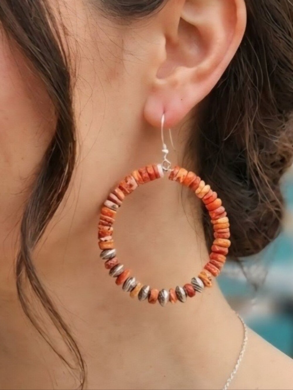 Sterling Silver Spiny Oyster BEAD hoop EARRINGS